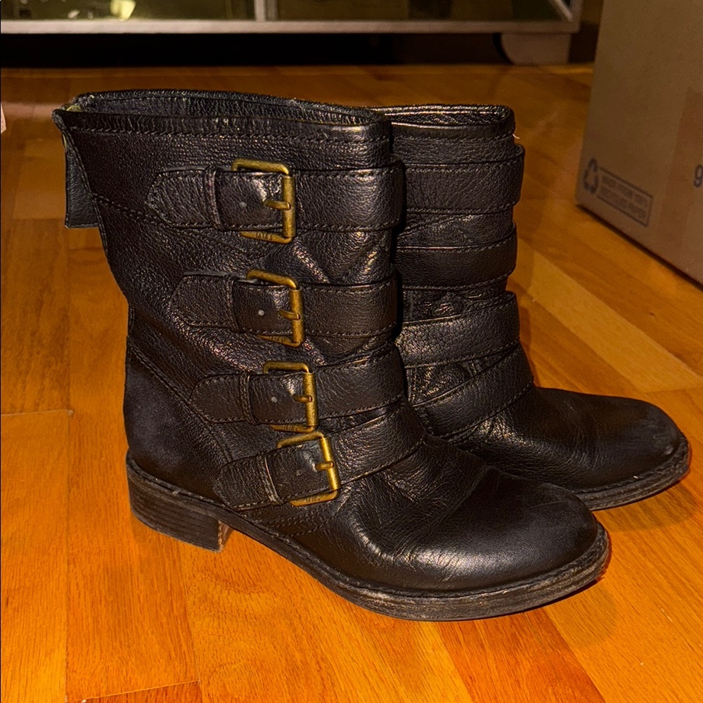 Marc Jacobs Black Leather Buckle Combat Boots